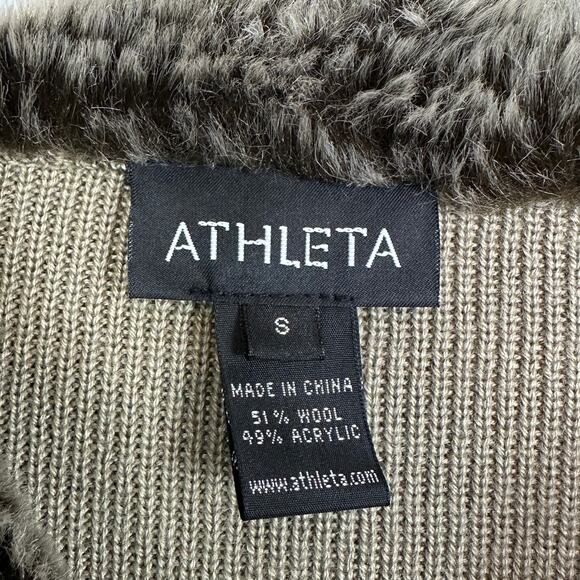 ATHLETA Womens Small Nordic Zip Sweater Faux Fur Trim Coat Wool Acrylic - Picture 3 of 5